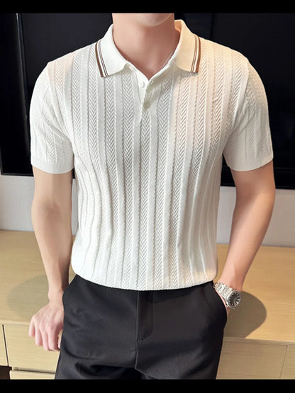 Support Customization of One Item Summer Fashion Solid Color Button Collar Men's Polo Cool Trendy Men's Short Sleeved Polo Shirt