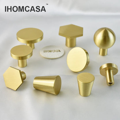 IHOMCASA Round Brass Gold Furniture Handles For Drawers Bathroom Kitchen Storage Cabinet Pulls Wardrobe Shoe Cupboard Door Knob