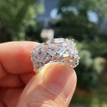 F618 Geometric Eternity Band Ring Women's Lab Created Cubic Zirconia Emerald Cut Channel Setting Wedding Fashion Ring