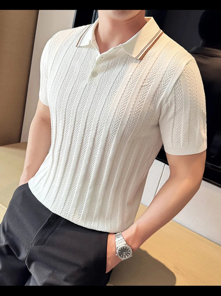 Support Customization of One Item Summer Fashion Solid Color Button Collar Men's Polo Cool Trendy Men's Short Sleeved Polo Shirt