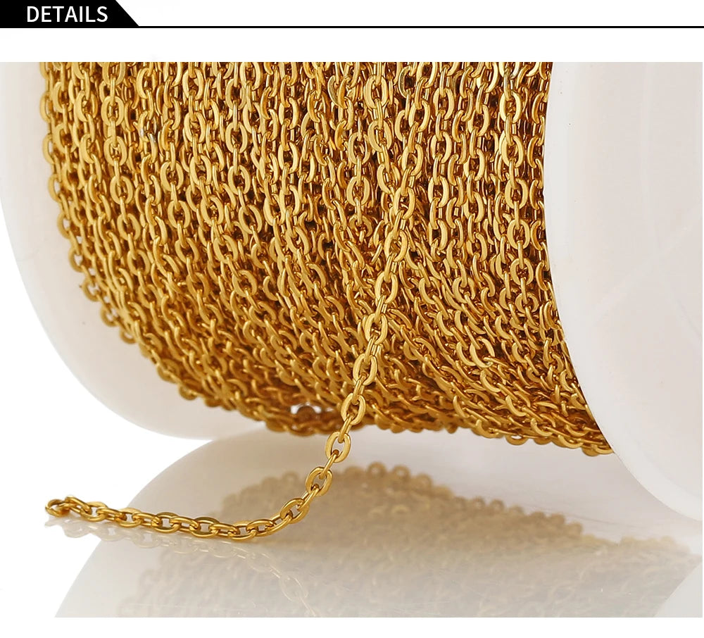 10Meters/Roll Stainless Steel Gold Chain O Shape Cross Chains for DIY Jewelry Making