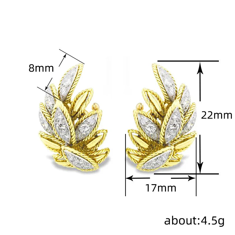 E2817 Gold Leaf Stud Earrings With Marquise Diamond Prong Setting For Women Luxury Party Jewelry