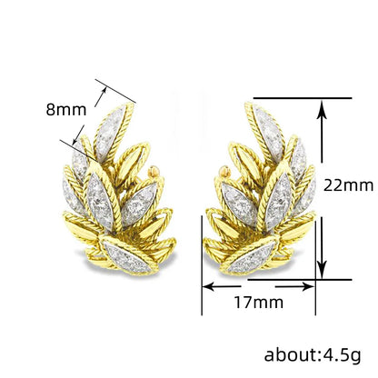 E2817 Gold Leaf Stud Earrings With Marquise Diamond Prong Setting For Women Luxury Party Jewelry