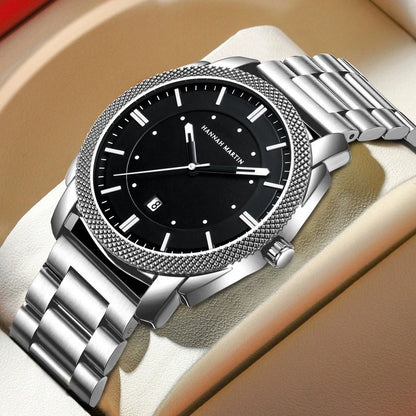 Hannah Martin 1451 Stainless Steel Strap Quartz Original Chronograph Men Watch Waterproof Luminous Date Fashion Watches for Men