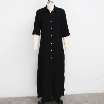 Women Summer Long Maxi Shirt Dress Sexy Long Sleeve Loose Casual Street Dresses Loose Dress