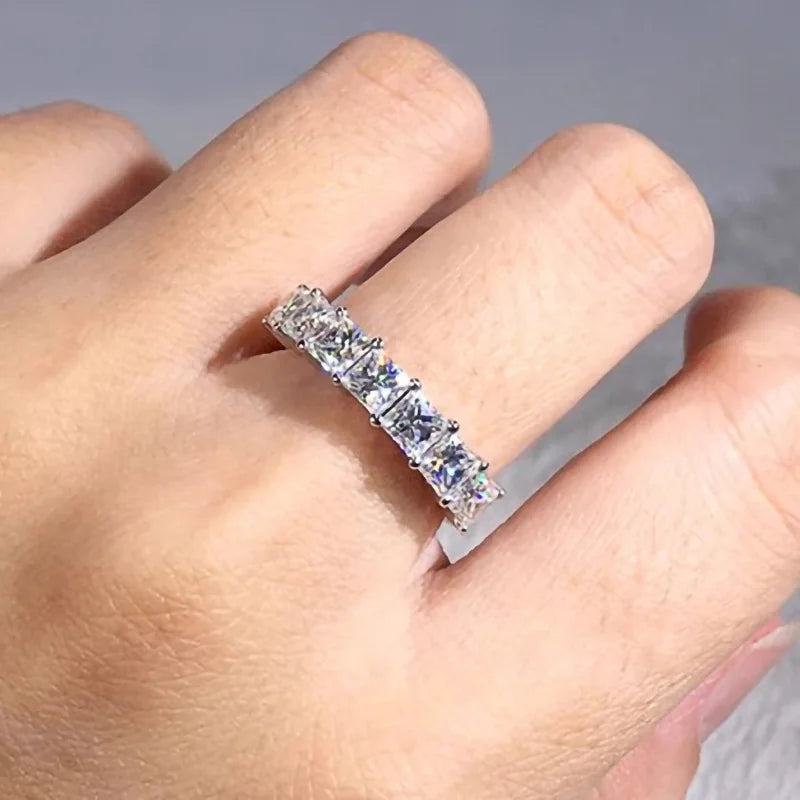 T0081 Princess Cut Natural D Color White Gold Women's Classic Engagement Ring
