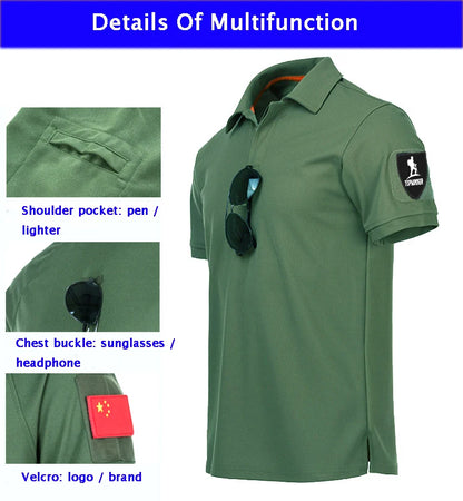 Mens Tactical Quick Dry Polo Shirt for Summer Outdoor Breathable Paintball Training T-shirt Solid 100% Polyester Camouflage Top