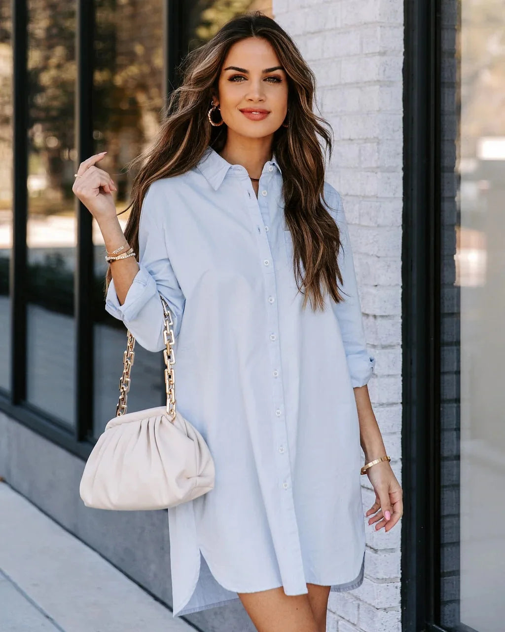 Dropshipping Women's Clothing Ladies Shirts New Long Solid Color Casual Women Temperament Long Sleeved Casual Loose Shirt Dress