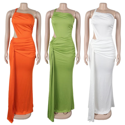 563 Chic Design Fashion Women Clothing One-shoulder Strapless Backless Dress Pleated Long Dress for Women