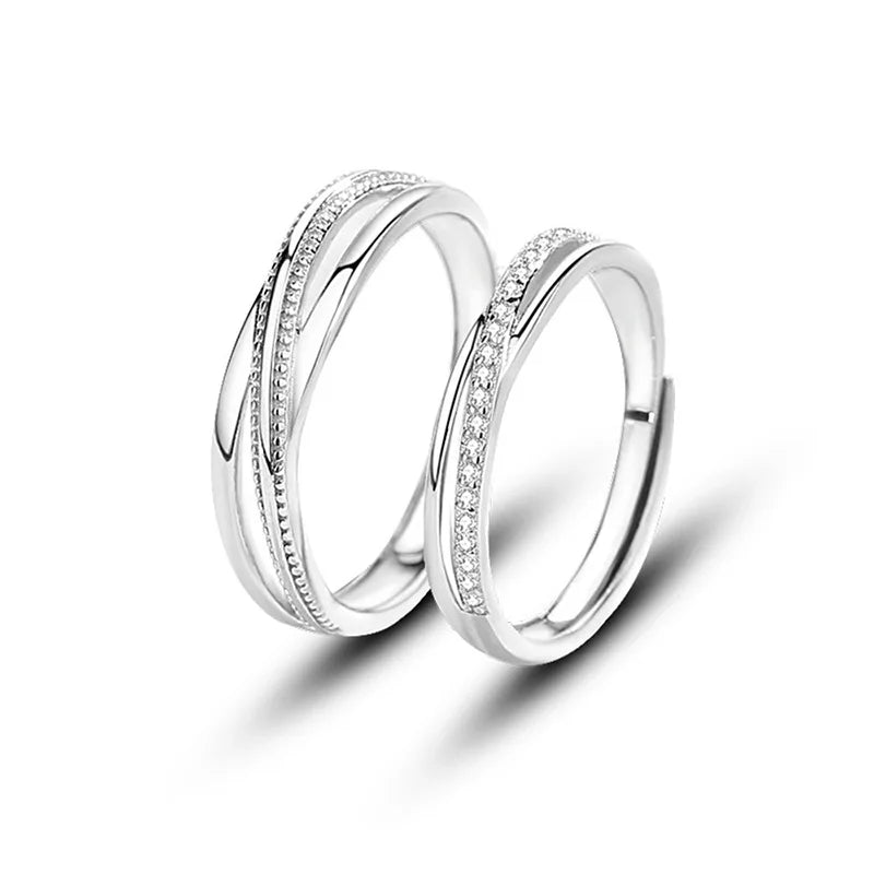Q872 Wedding Bands 925 Silver Crystal Rhinestone Channel Setting Unisex Fine Rings