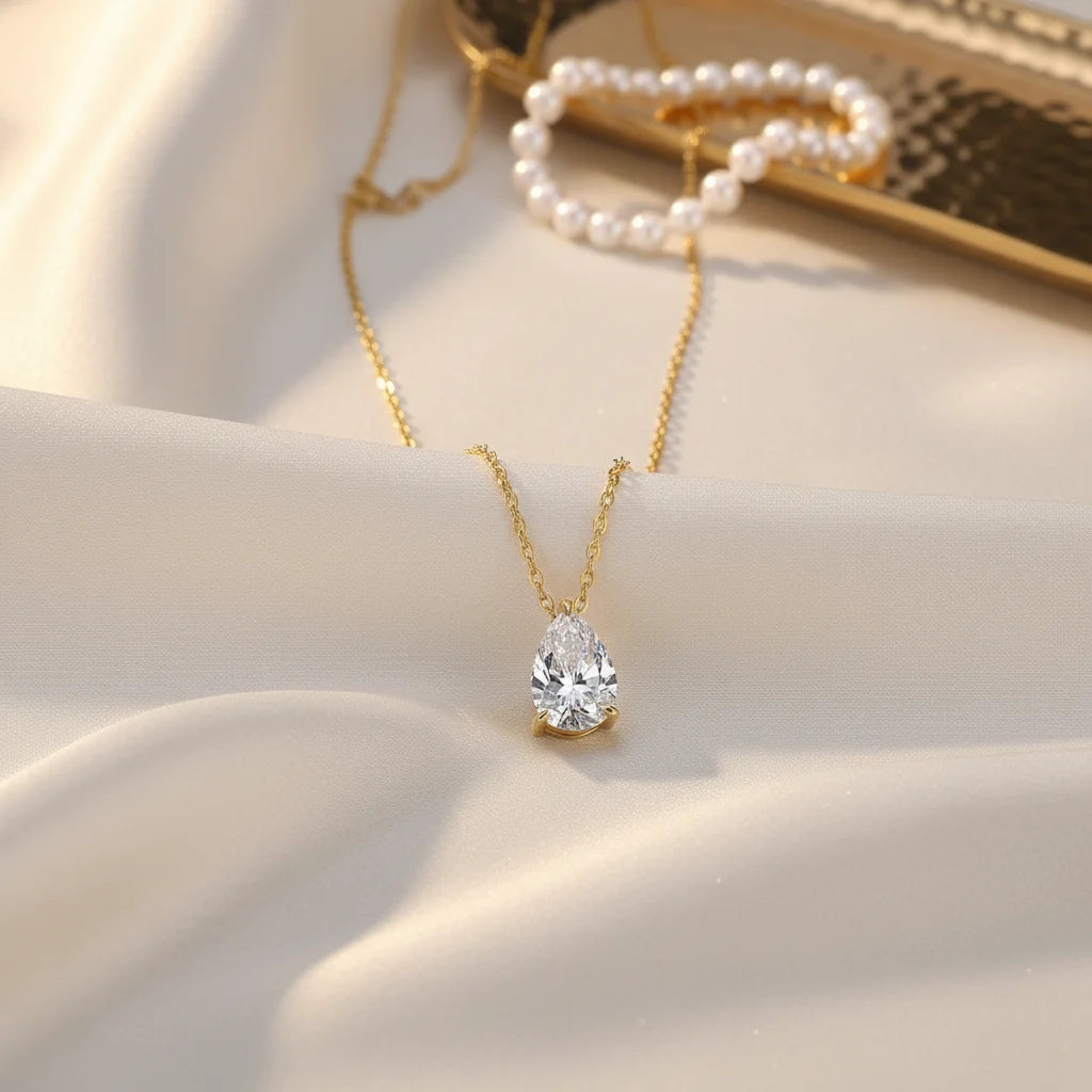 New Women's Trendy 925 Silver Overlapping Necklace Winter Water Drop Pear Moissanite Pendant Gold Plating Jewelry Necklace