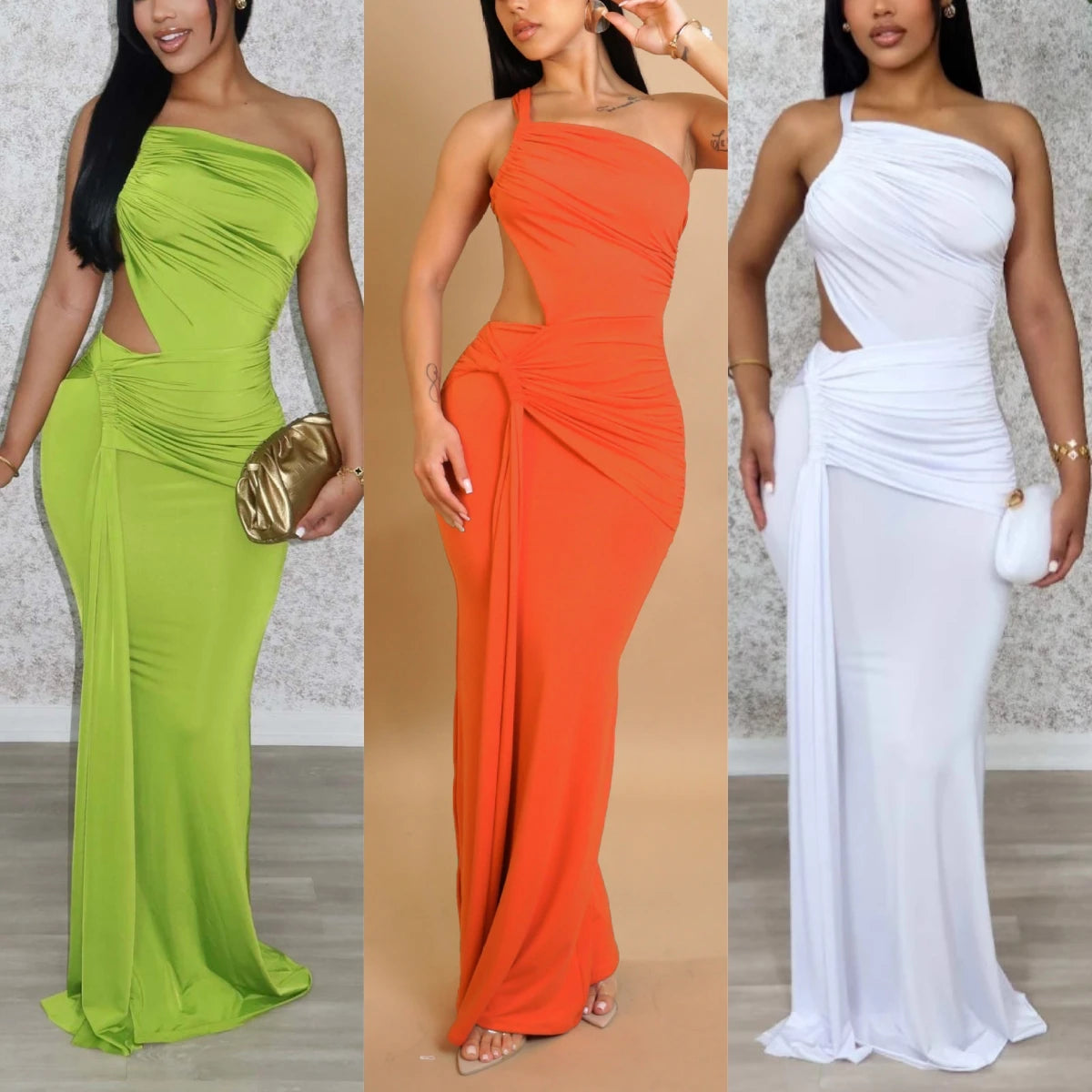 563 Chic Design Fashion Women Clothing One-shoulder Strapless Backless Dress Pleated Long Dress for Women
