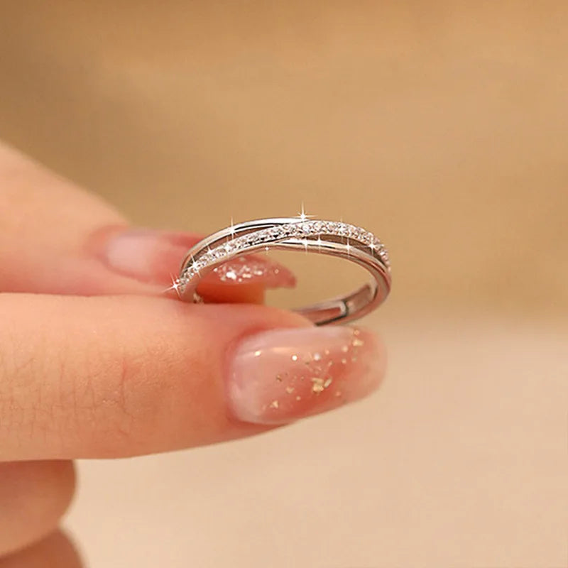 Q872 Wedding Bands 925 Silver Crystal Rhinestone Channel Setting Unisex Fine Rings