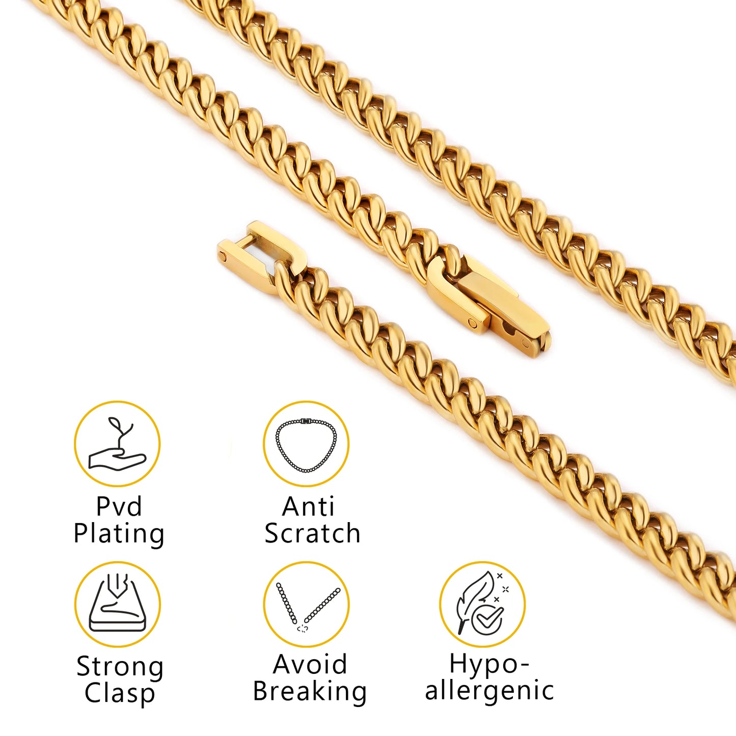 USA Real 18K Gold Filled Chain Jewelry Gifts Stainless Steel 5mm Solid Diamond-Cut Miami Cuban Link Curb Necklace for Men Women