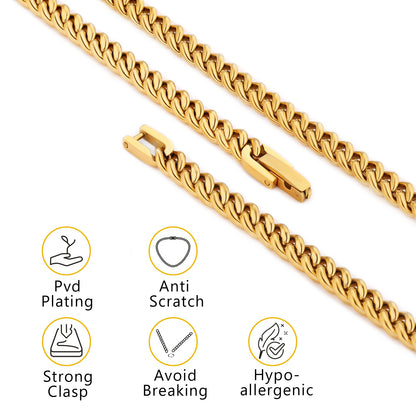 USA Real 18K Gold Filled Chain Jewelry Gifts Stainless Steel 5mm Solid Diamond-Cut Miami Cuban Link Curb Necklace for Men Women