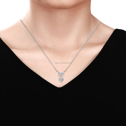 Tianyu Gems 18K Thick Gold Plated Necklace Mossanite 1 Carat 6.5mm DF VVS Round White Moissanite Silver Heart Pendant Necklace