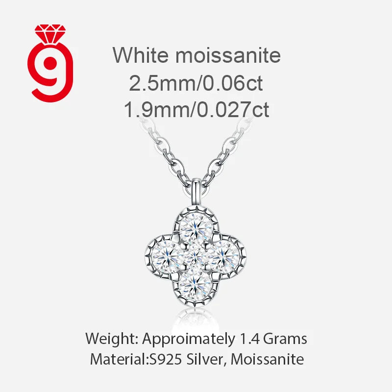 Four Leaf Clover Cluster Setting 925 Sterling Silver Moissanite Pendant Necklace D Color VVS1 Lucky Charm Necklace
