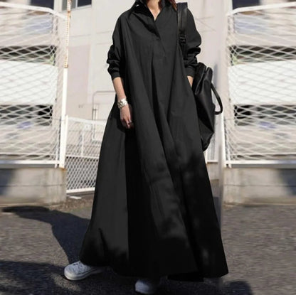 Autumn Loose Long Sleeve Large Swing Solid Color Cotton Linen Retro National Style Wide Jumpsuit