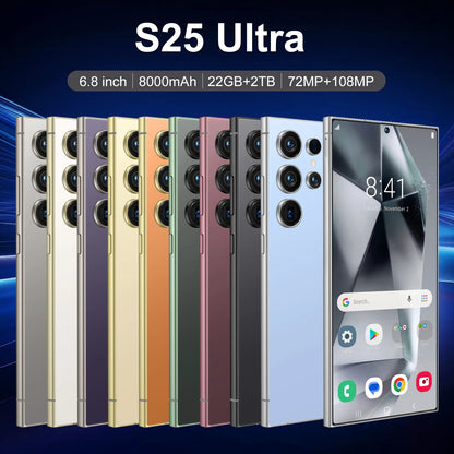 22G+2TB S25 Ultra Factory Price Big Screen Version Android 5G Smartphone Dual-SIM HD Unlocked Phones Built-in Pen 108MP