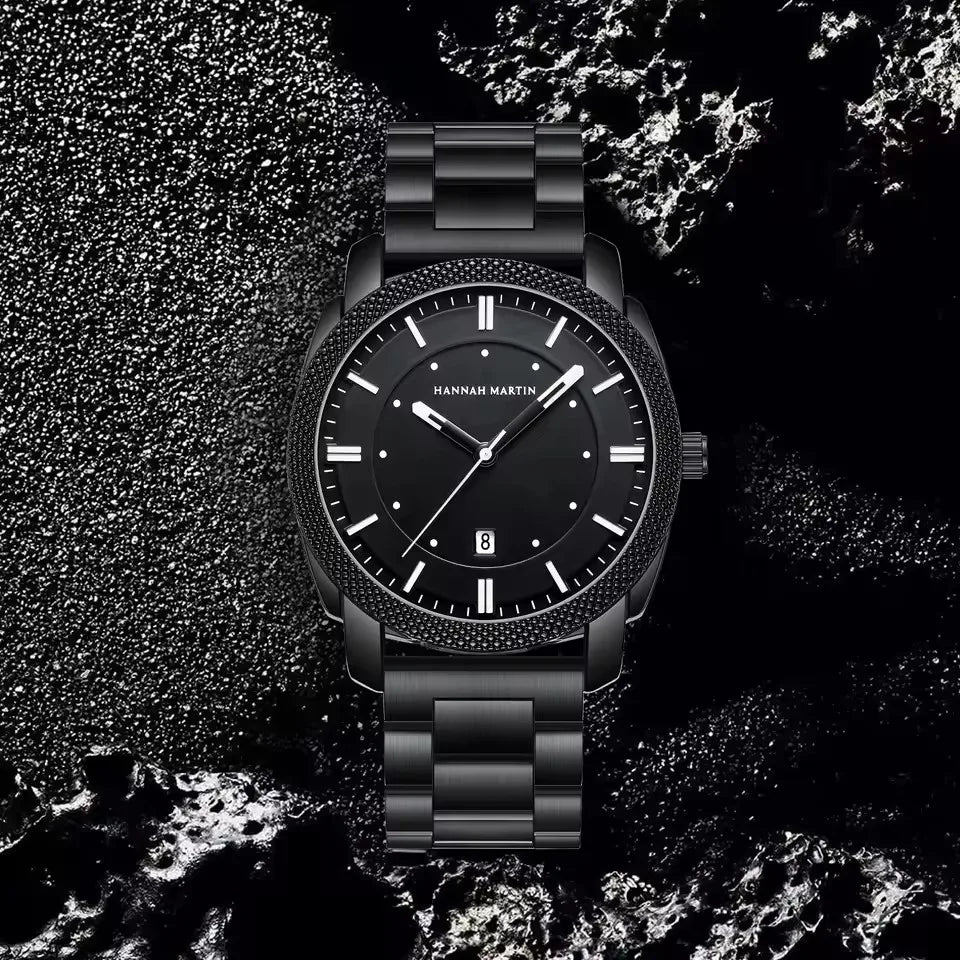 Hannah Martin 1451 Stainless Steel Strap Quartz Original Chronograph Men Watch Waterproof Luminous Date Fashion Watches for Men