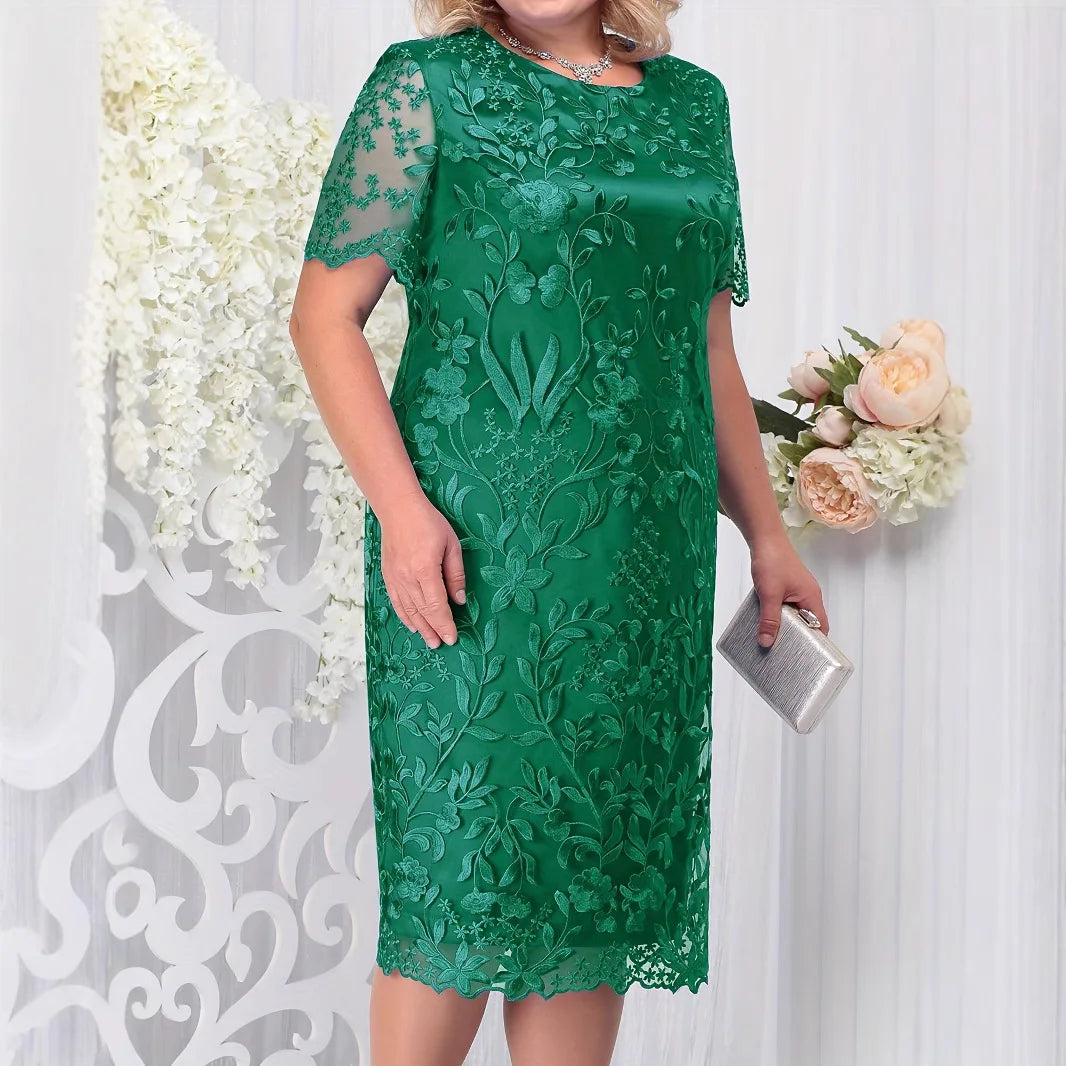 New Plus Size Women's Splicing Embroidery Lace Slim Dresses Fashion