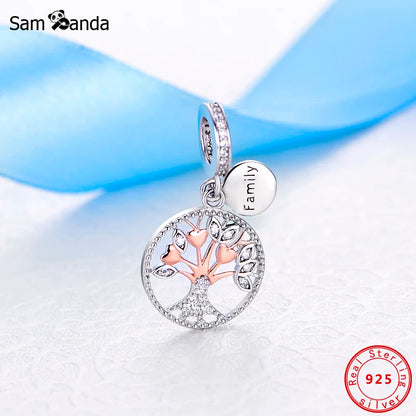 925 Sterling Silver Beads Charms Rose Gold For Jewelry Making Tree Of Life Pendant Charm Fit Brand Bracelets Necklaces