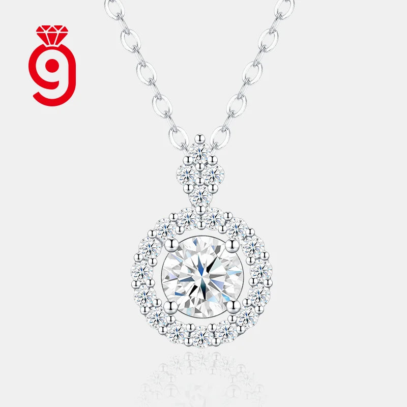Hot Selling Double Halo 4 Prong Setting 925 Sterling Silver Moissanite Pendant Necklace D Color VVS1 Bridal Necklace