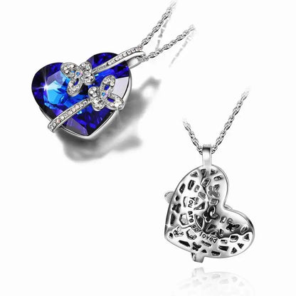 Heart Pendant Necklace for Women Exquisite Jewelry Blue Crystal Forever Love Charm Valentine's Day Gift
