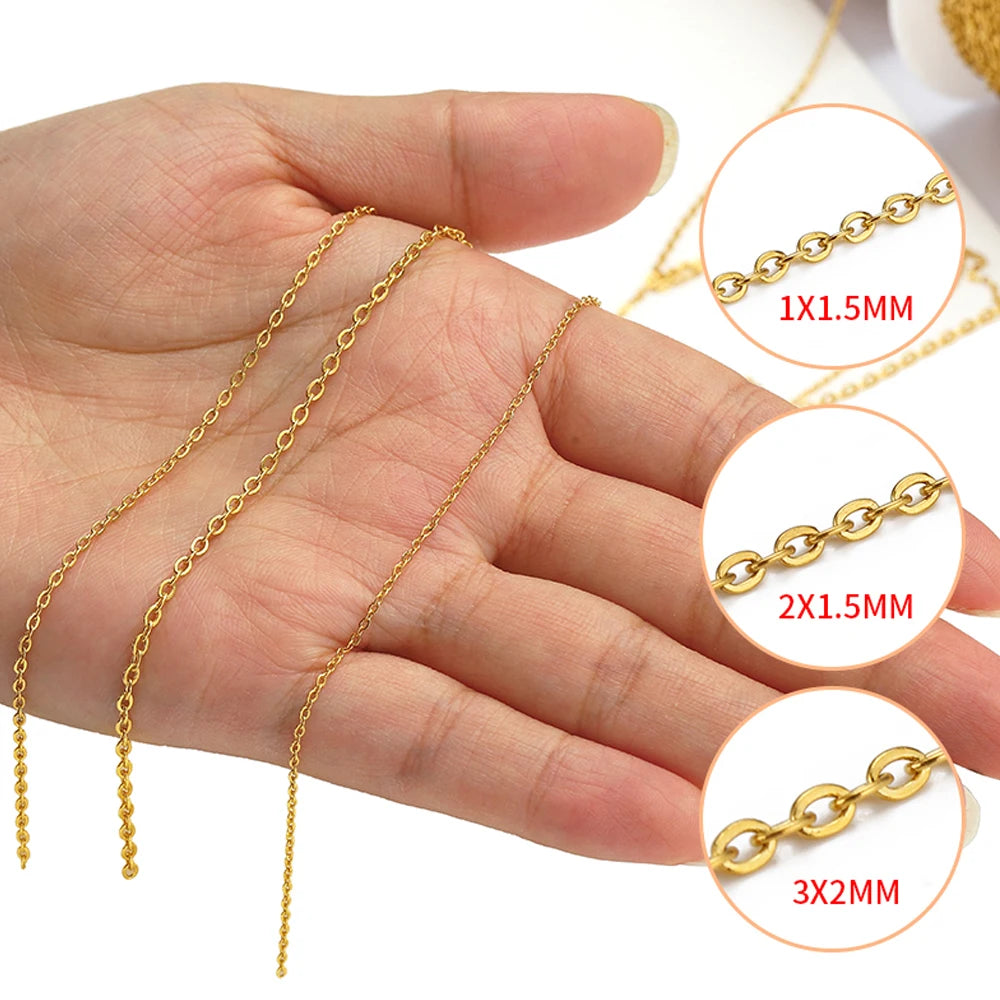 10Meters/Roll Stainless Steel Gold Chain O Shape Cross Chains for DIY Jewelry Making