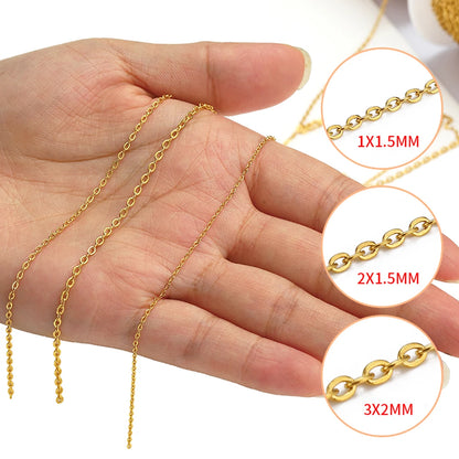 10Meters/Roll Stainless Steel Gold Chain O Shape Cross Chains for DIY Jewelry Making