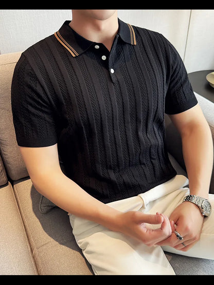 Support Customization of One Item Summer Fashion Solid Color Button Collar Men's Polo Cool Trendy Men's Short Sleeved Polo Shirt