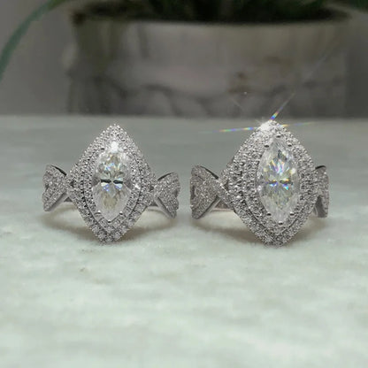 F970 Women's White Gold Diamond Ring Pear Cut Natural Diamond Engagement Ring D Color Halo Setting