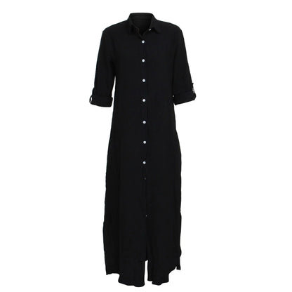 Women Summer Long Maxi Shirt Dress Sexy Long Sleeve Loose Casual Street Dresses Loose Dress