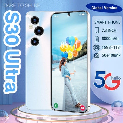Celular NETWORK Full Display S30 Ultra 16GB+1TB 7.3 Inch Android 13 Cheap Phones for Mobile Smart Phone