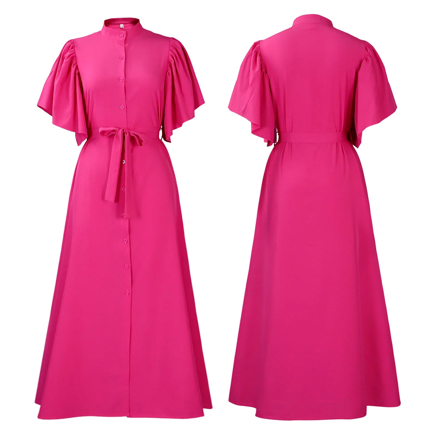D3270 Trendy Elegant Loose Summer Dress for Women Flare Sleeves Single Breasted Long Dresses Women Casual Ladies Maxi Dress