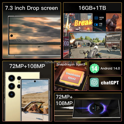Best Selling S24 Ultra 5G Smartphone 7-Inch Version with Dual SIM Android14 CDMA Cellular 4G/5G Mobile Phones