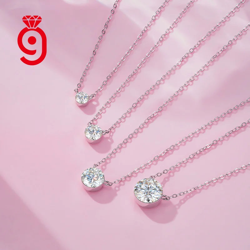 Bezel Set Solitaire 925 Sterling Silver Moissanite Necklace 4.0Mm Round Cut D Color VVS1 Daily Wear Anniversary Necklace