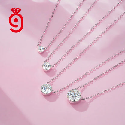 Bezel Set Solitaire 925 Sterling Silver Moissanite Necklace 4.0Mm Round Cut D Color VVS1 Daily Wear Anniversary Necklace