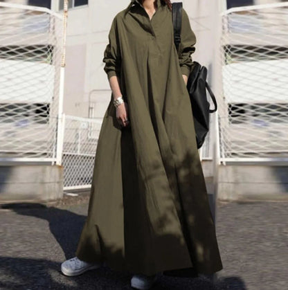 Autumn Loose Long Sleeve Large Swing Solid Color Cotton Linen Retro National Style Wide Jumpsuit