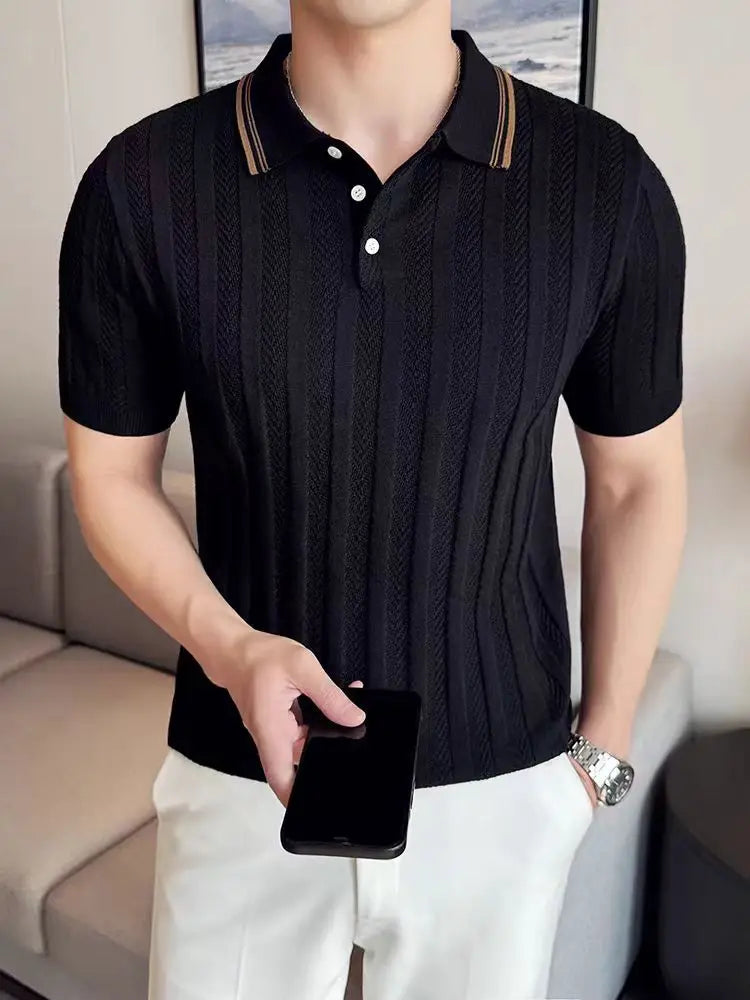 Support Customization of One Item Summer Fashion Solid Color Button Collar Men's Polo Cool Trendy Men's Short Sleeved Polo Shirt