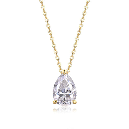 New Women's Trendy 925 Silver Overlapping Necklace Winter Water Drop Pear Moissanite Pendant Gold Plating Jewelry Necklace
