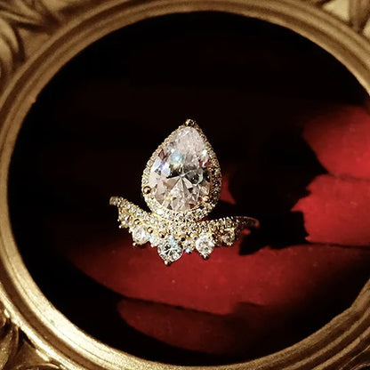H075 Wings Cocktail Ring Women's Natural Diamond Pear Shape Pave Setting Engagement Fashion Rings