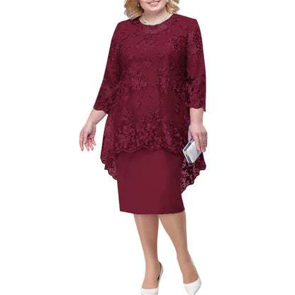 New Women's Lace Embroidery Coverall Inner Dresses Plus Size 2 Piece Set Sehe Fashion