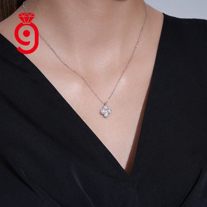 Four Leaf Clover Cluster Setting 925 Sterling Silver Moissanite Pendant Necklace D Color VVS1 Lucky Charm Necklace