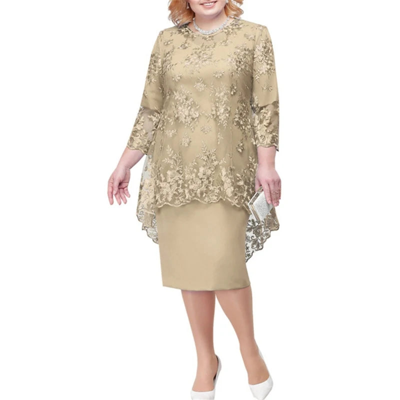 New Women's Lace Embroidery Coverall Inner Dresses Plus Size 2 Piece Set Sehe Fashion