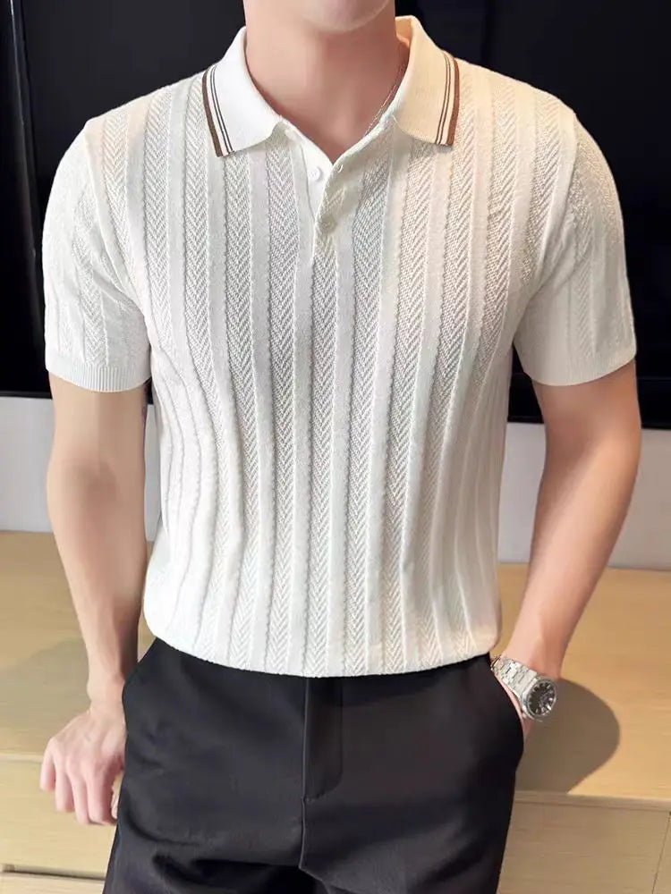 Support Customization of One Item Summer Fashion Solid Color Button Collar Men's Polo Cool Trendy Men's Short Sleeved Polo Shirt