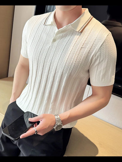 Support Customization of One Item Summer Fashion Solid Color Button Collar Men's Polo Cool Trendy Men's Short Sleeved Polo Shirt