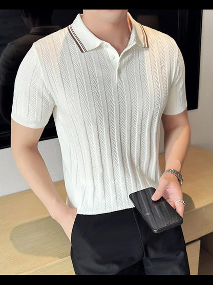 Support Customization of One Item Summer Fashion Solid Color Button Collar Men's Polo Cool Trendy Men's Short Sleeved Polo Shirt