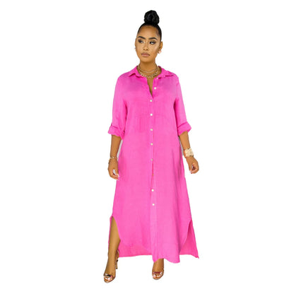 Women Summer Long Maxi Shirt Dress Sexy Long Sleeve Loose Casual Street Dresses Loose Dress