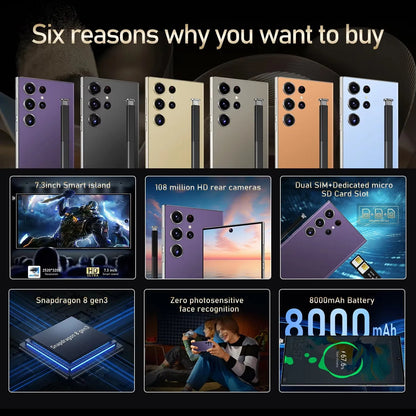 Sell at the Lowest Price Factory Price S26 Ultra Smartphone 8GB+256GB Unlocked Dual Card 7.3 Inches Screen Mobile Phones